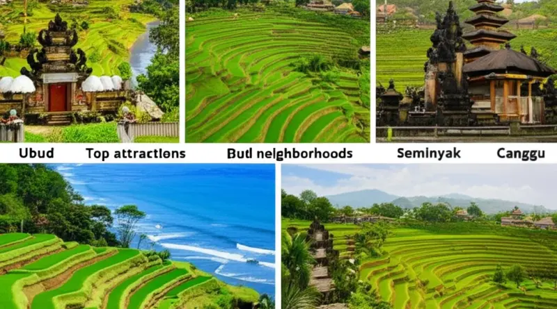 Days 1–4: Bali essentials — top attractions, recommended neighborhoods (Ubud, Seminyak, Canggu), sample day plans, transport and where to stay for first-time visitors