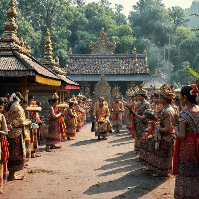 How do Balinese village ceremonies (odalan, tooth-filing, and purification rites) work step-by-step and who participates?