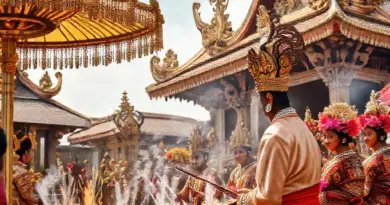 Which symbols, offerings, music, and attire are used in Balinese rituals and what do they represent?