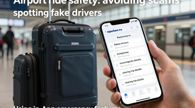 Safety tips and common scams to avoid during airport rides: identifying fake drivers, handling luggage, sharing trip details, and using in-app emergency features