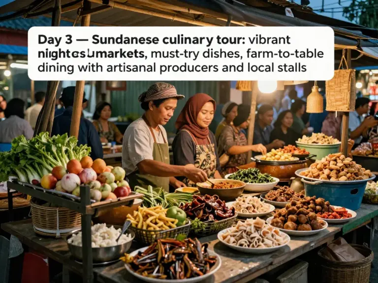 Day 3 — Culinary Tour: Must-Try Sundanese Dishes, Night Markets, and Farm-to-Table Dining (local food markets, food tours, artisanal producers)