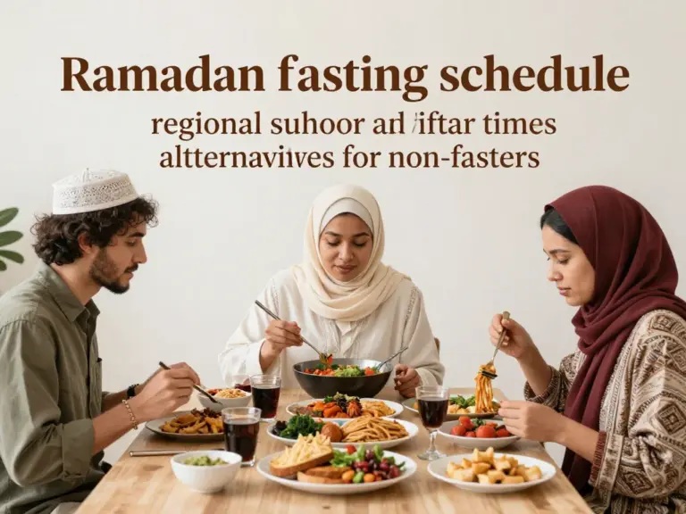 Fasting Hours and Practical Tips: typical suhoor and iftar times by region, how to plan travel and meals, and what to do if you’re not fasting
