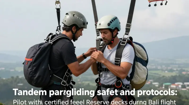 Safety protocols and equipment used in Timbis Bali tandem flights — harnesses, reserves, helmets, and pilot qualifications