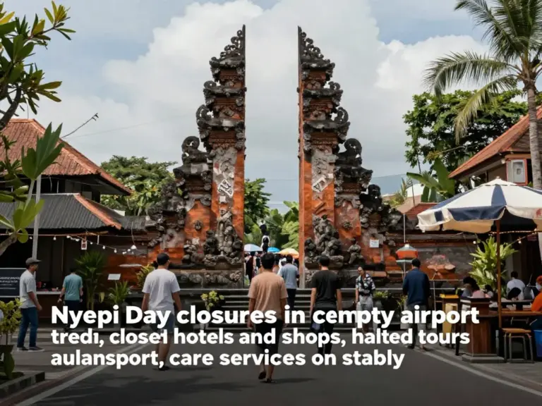 What closes and how services are affected on Nyepi — airports, transport, hotels, shops, tours, and emergency provisions