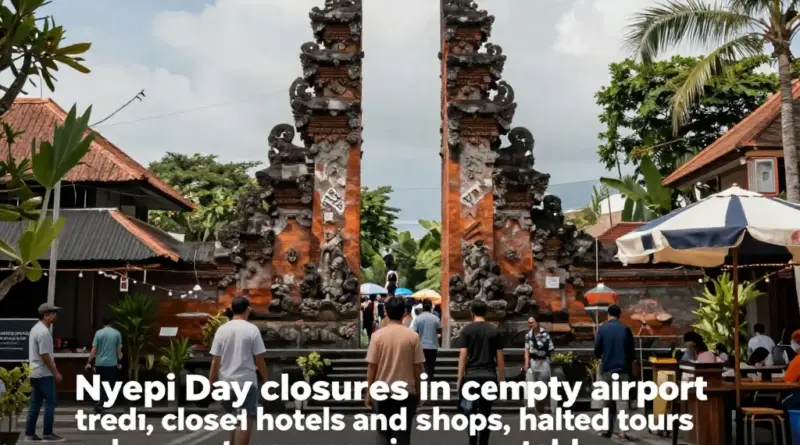 What closes and how services are affected on Nyepi — airports, transport, hotels, shops, tours, and emergency provisions