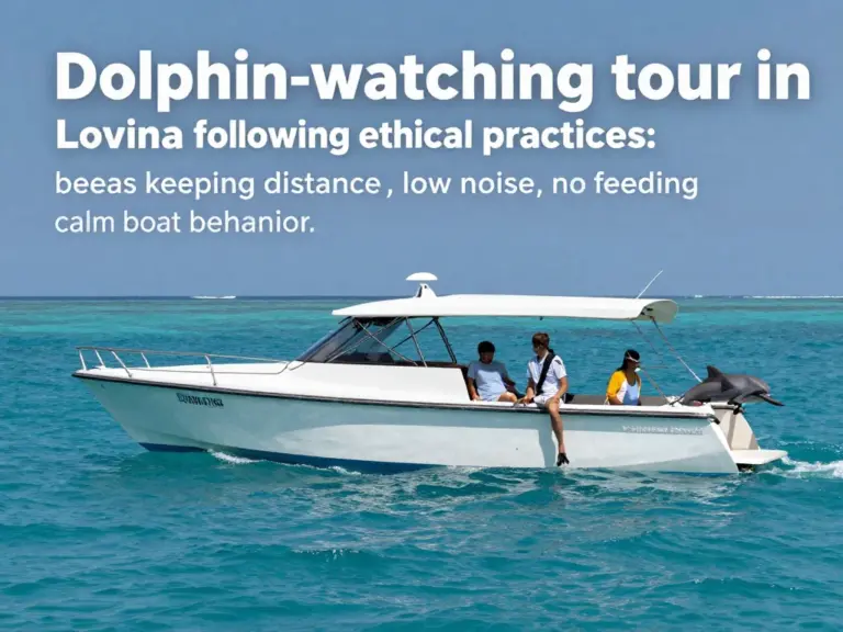 What ethical practices should visitors follow during dolphin tours in Lovina to minimize disturbance (distance, noise, no feeding, boat behavior)?