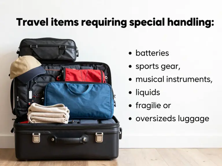 What items are restricted or require special handling? — Rules for batteries, sports equipment, musical instruments, liquids, and fragile or oversized items on Indonesian carriers