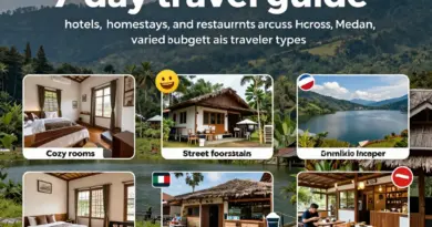 Accommodation & dining guide for a 7-day loop: recommended hotels, homestays, and restaurants in Medan, Berastagi, Parapat, and Samosir for different budgets and traveler types