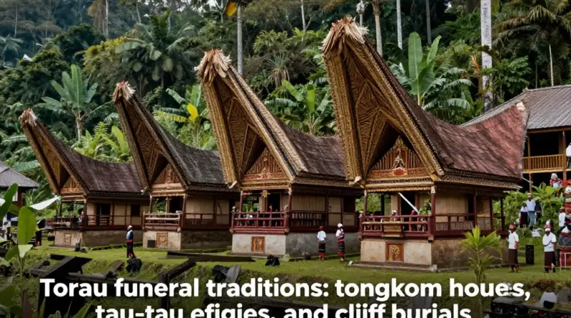 Overview of Toraja Funeral Traditions and Their Cultural Significance — what tongkonan houses, tau-tau effigies, and burial cliff practices mean historically and spiritually